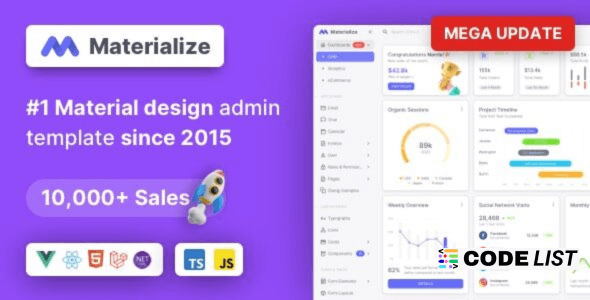 Materialize 13.9.0 Material Design Admin Template Dashboard