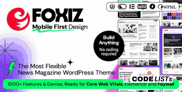 Foxiz WordPress Theme news and magazine layout with Elementor support